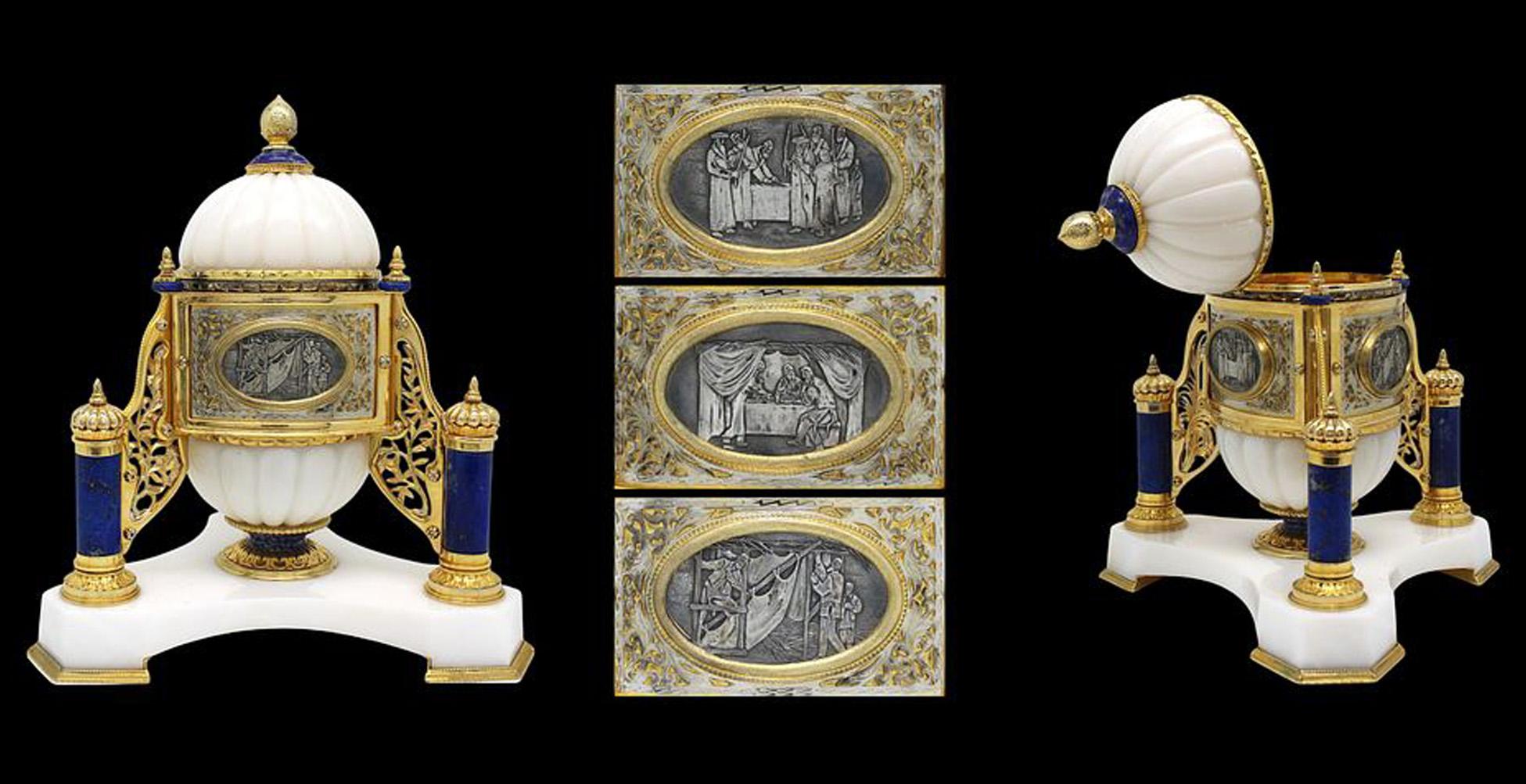 Scatola Etrog in marmo e argento dorato di Yaakov Davidoff, Gerusalemme, XX secolo in vendita 4