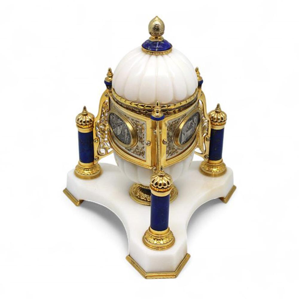 Israeliano Scatola Etrog in marmo e argento dorato di Yaakov Davidoff, Gerusalemme, XX secolo in vendita