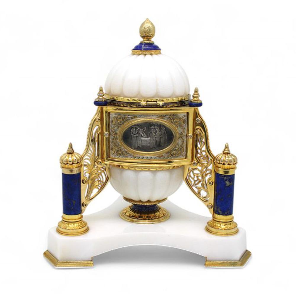 Goffrato Scatola Etrog in marmo e argento dorato di Yaakov Davidoff, Gerusalemme, XX secolo in vendita