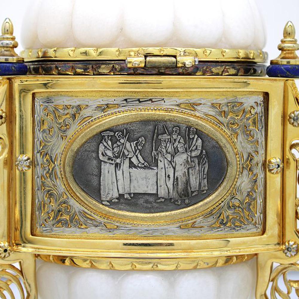 Scatola Etrog in marmo e argento dorato di Yaakov Davidoff, Gerusalemme, XX secolo In condizioni buone in vendita a New York, NY