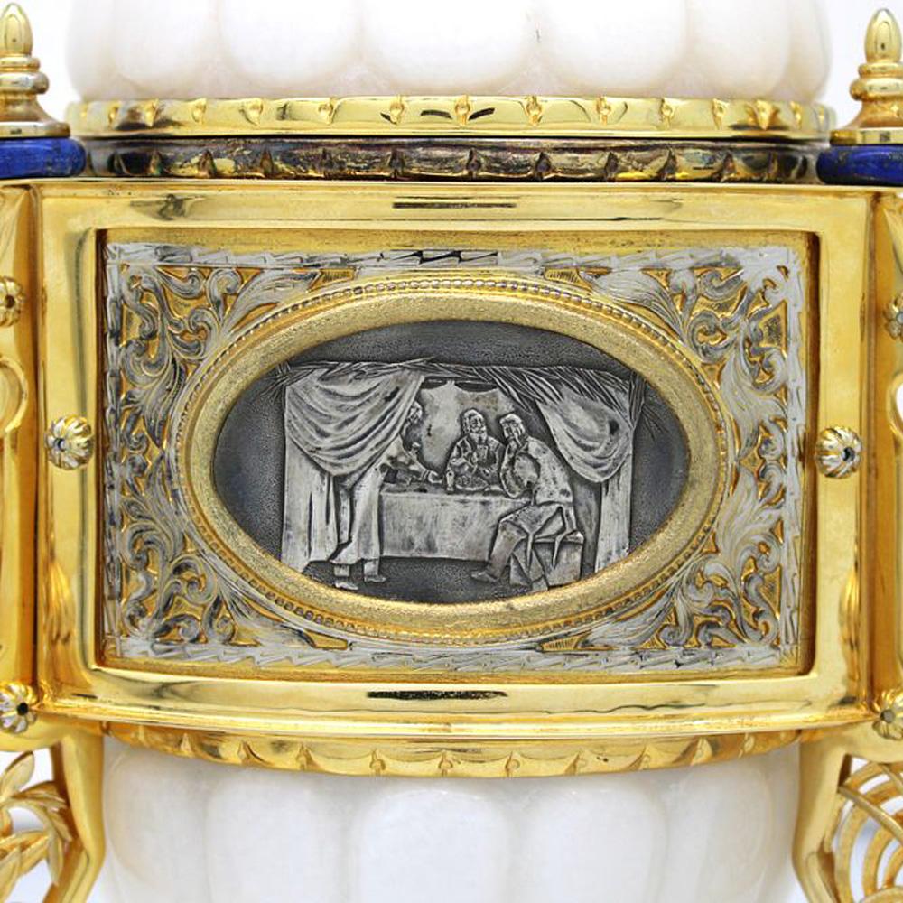 Argento Scatola Etrog in marmo e argento dorato di Yaakov Davidoff, Gerusalemme, XX secolo in vendita