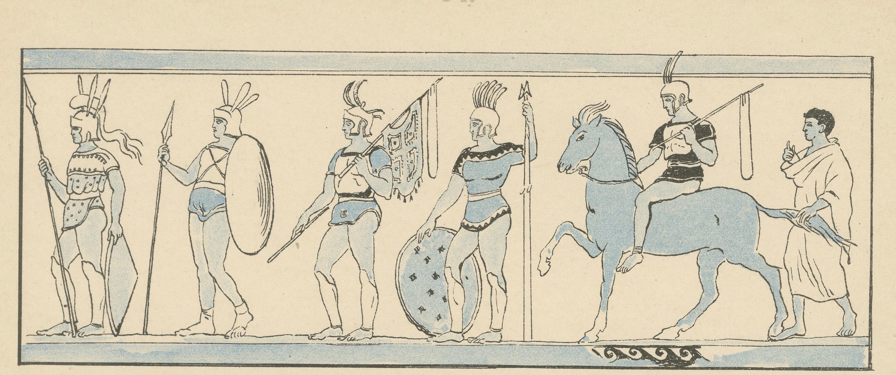 Etruscan Antiquity Plate with Warriors, Banquet and Dancers, Wasmuth c.1910
