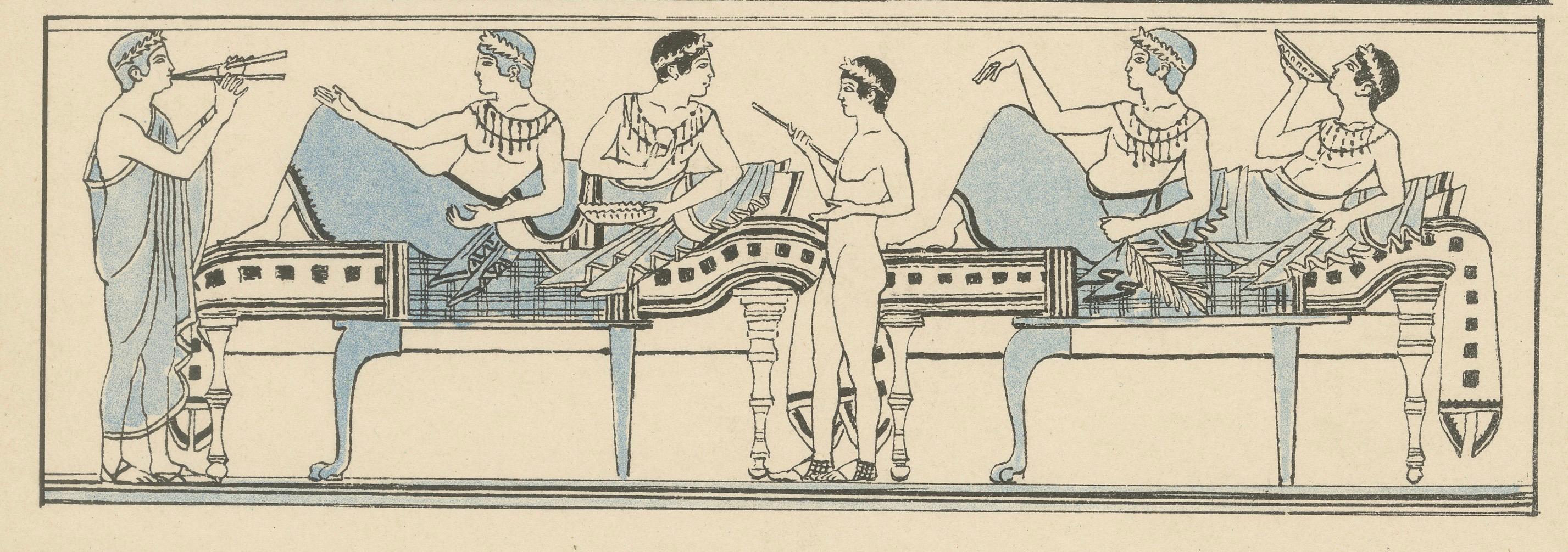 Etruscan Antiquity Plate with Warriors, Banquet and Dancers, Wasmuth c.1910