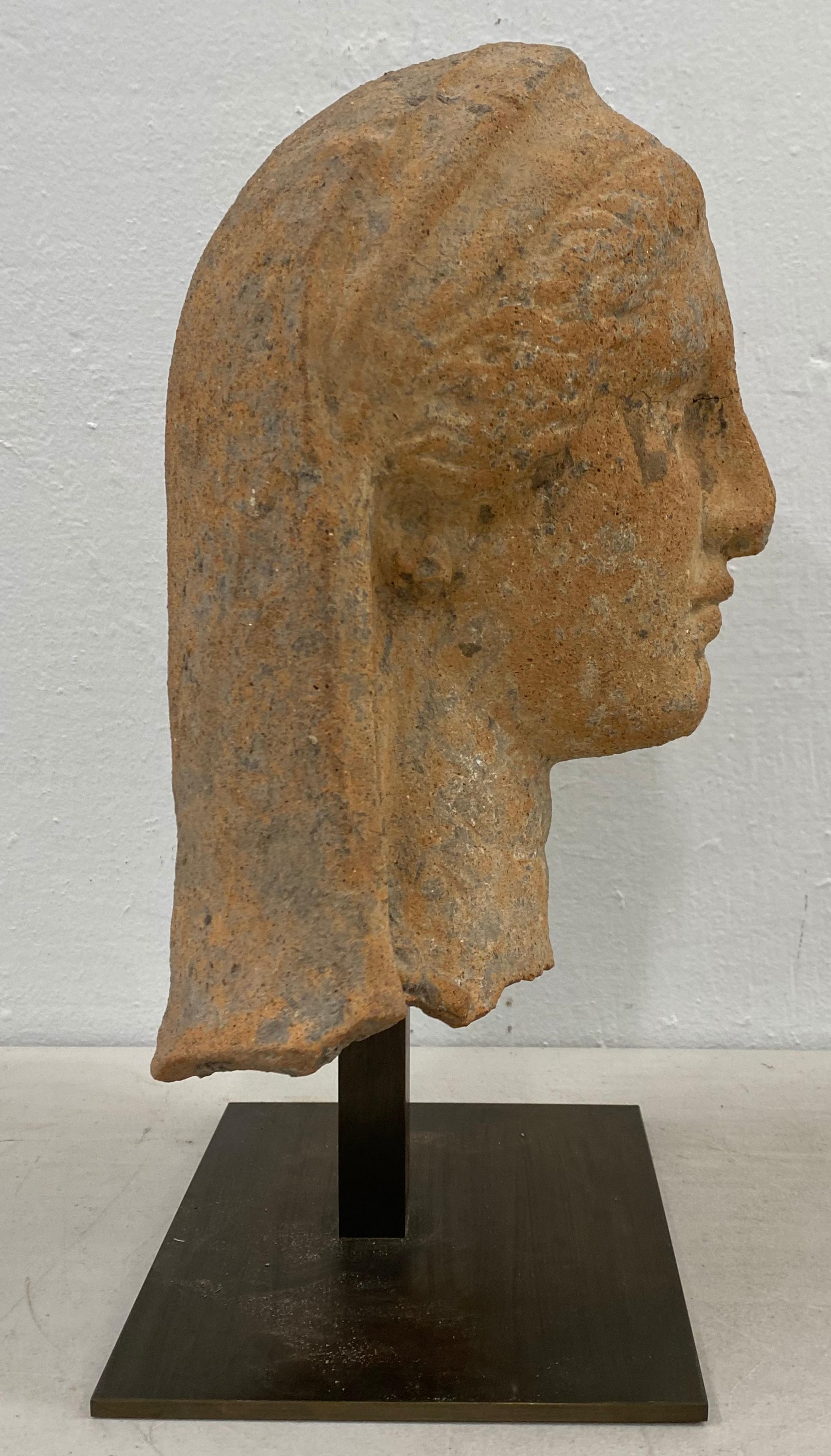 Classical Greek Etruscan Antiquity Terracotta Head with Stand