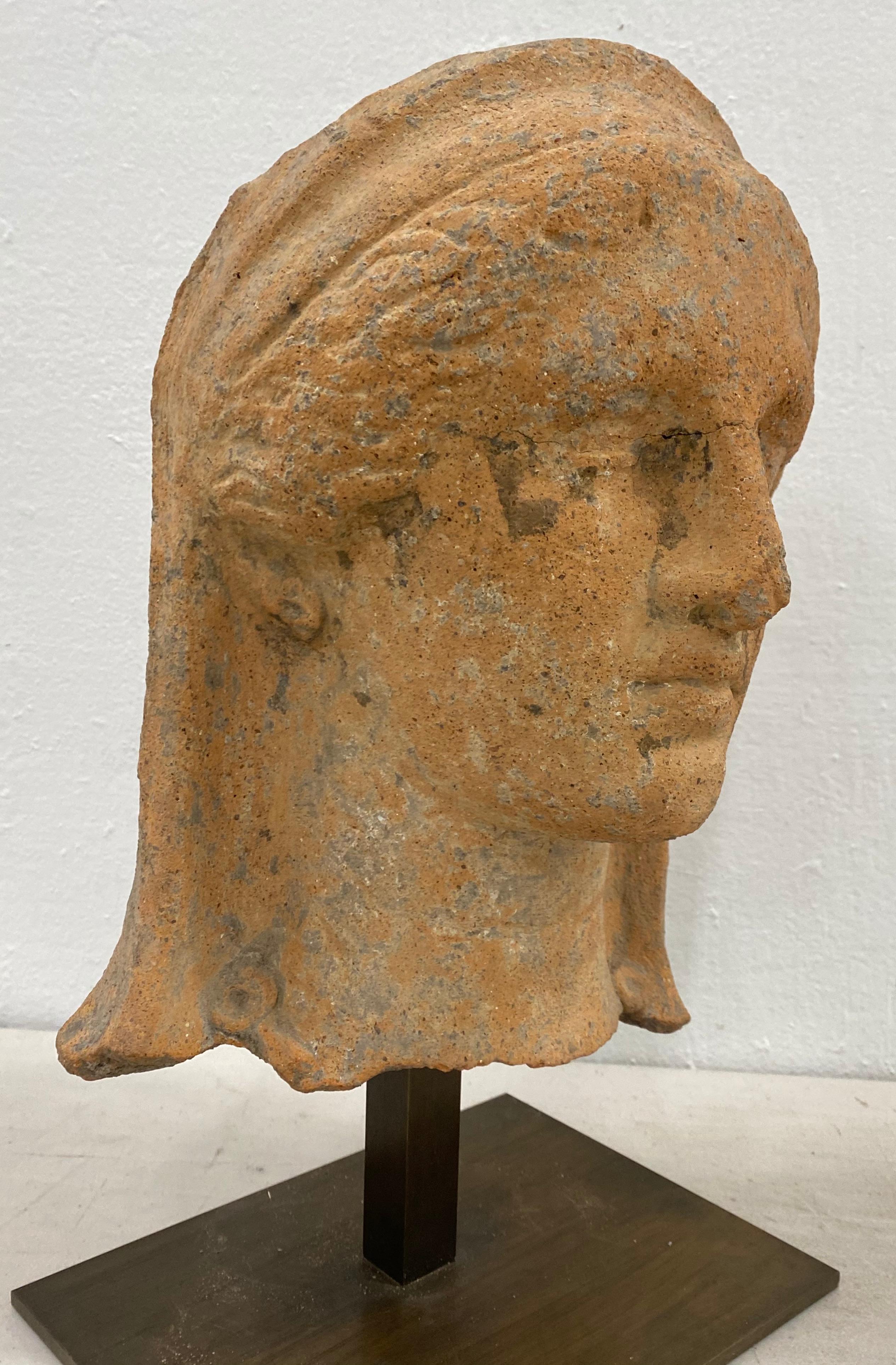 Italian Etruscan Antiquity Terracotta Head with Stand