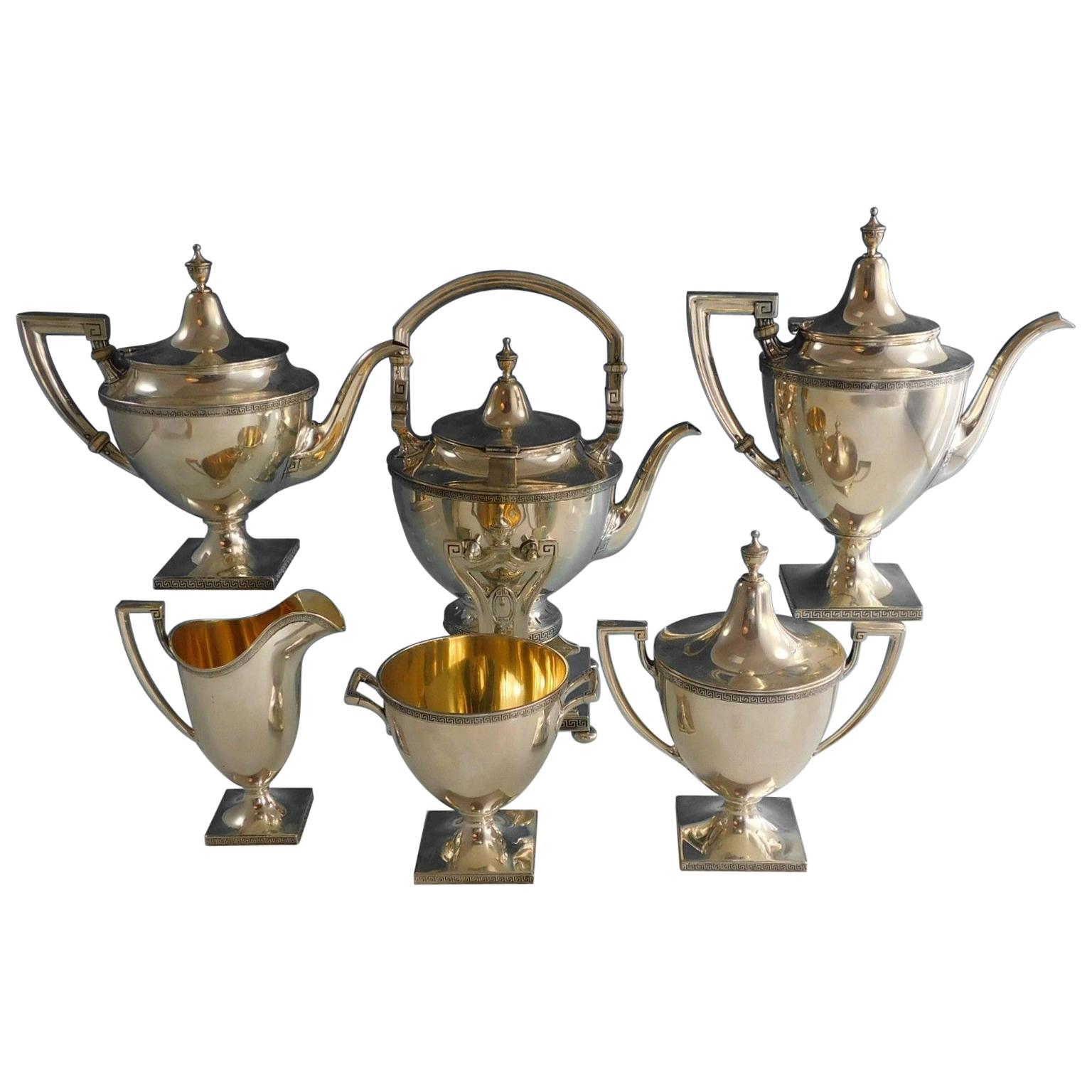 Etruscan von Gorham:  6-teiliges Tee-Set, #2186, Vintage mit Wasserkocher, aus Sterlingsilber