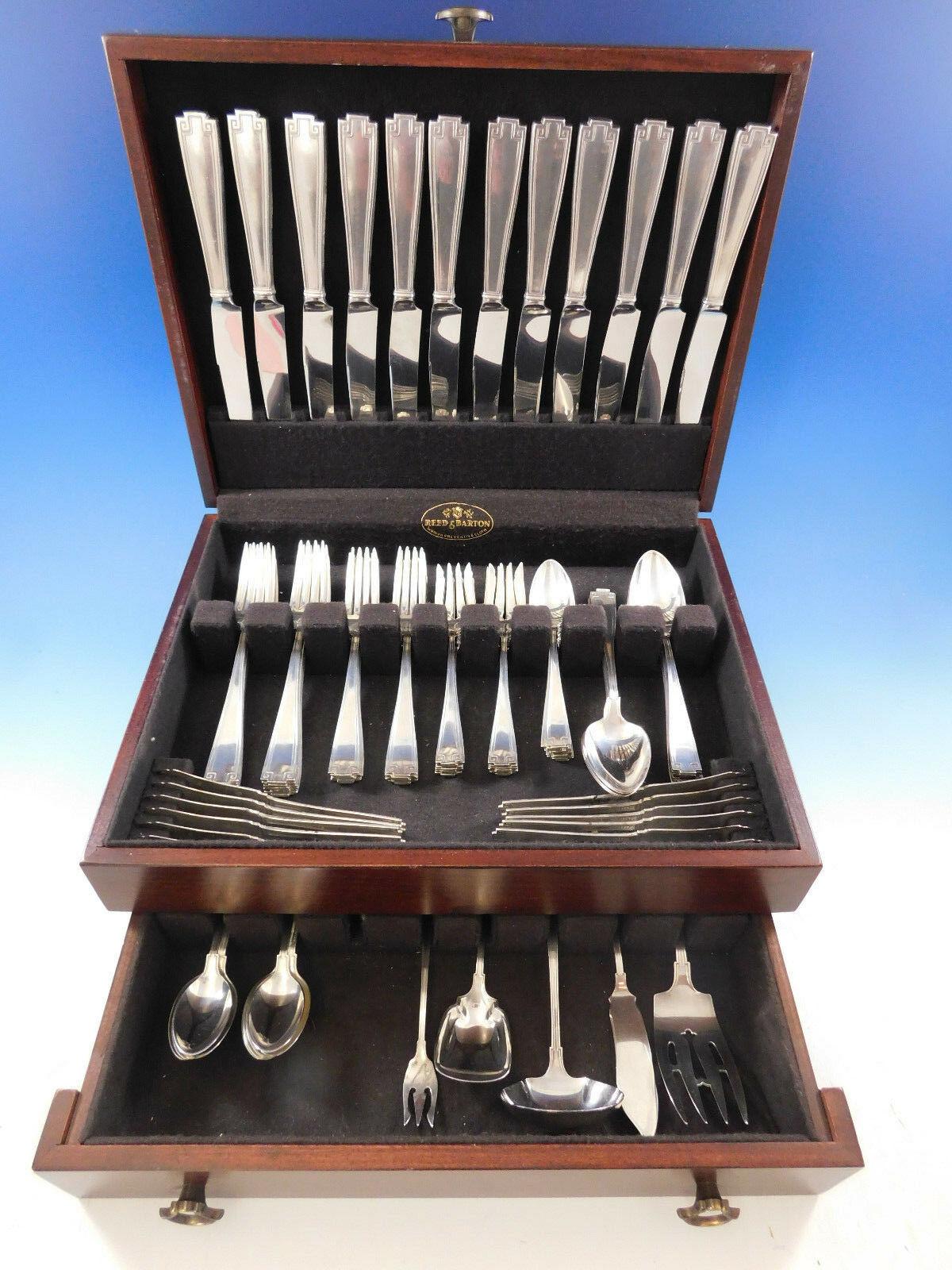 Dinner Size Etruscan by Gorham sterling silver Flatware set, 101 pieces. This set includes:

12 Dinner Size Knives, 9 1/2