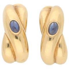Vintage Etruscan Cartier Colisee Sapphire Earrings in 18 Karat Yellow Gold
