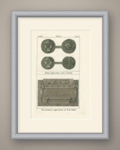 Etruscan Coins with Janus and a Marble Urn Carved as an Etruscan Throne, 1842