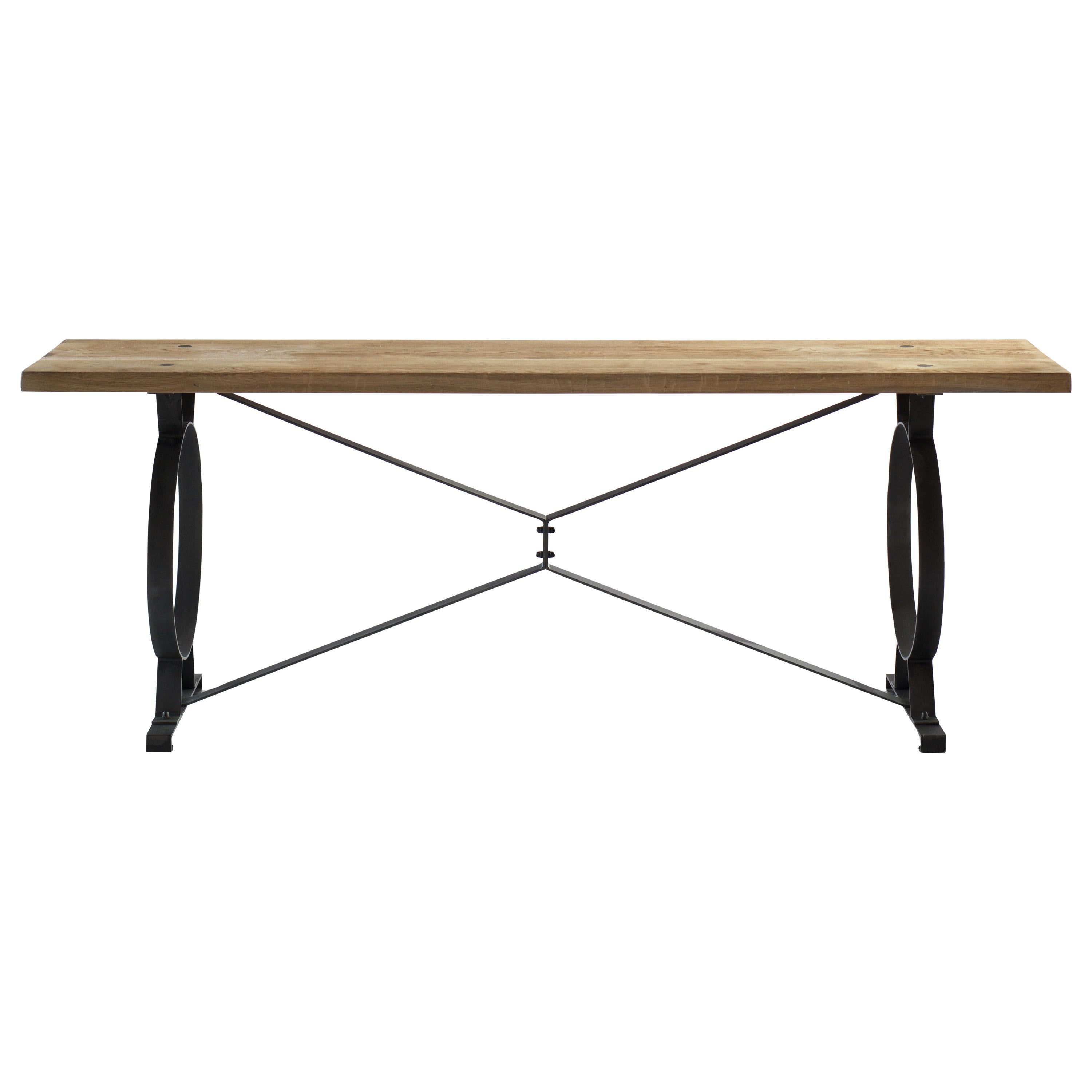 Etruscan Factory Sofa Table-Raw Oak and Ebonized Steel Sofa Table For Sale