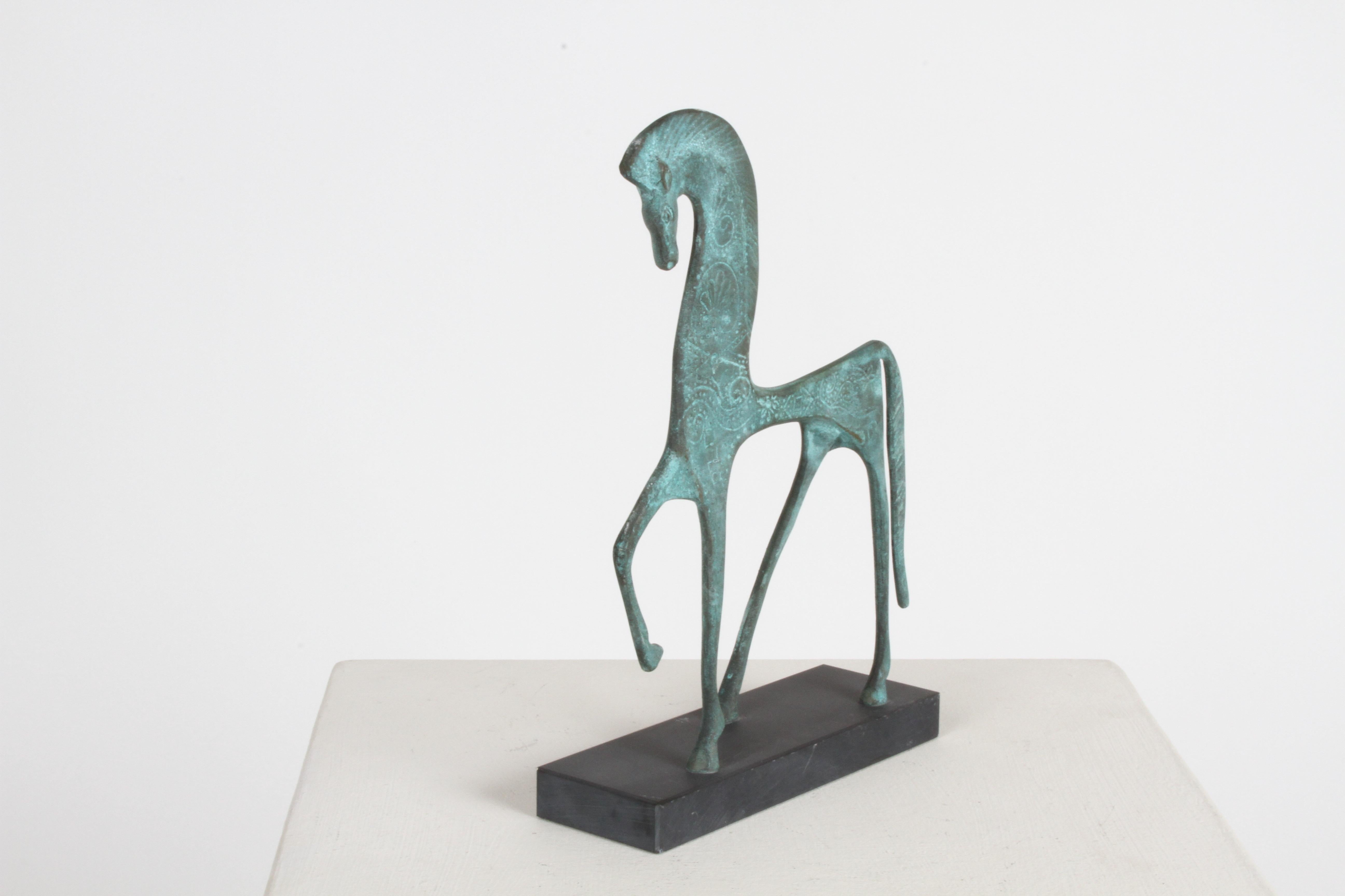 Mid-20th Century Etruscan Horse Patinated Bronze Sculpture by Francesco Simoncini, Italy