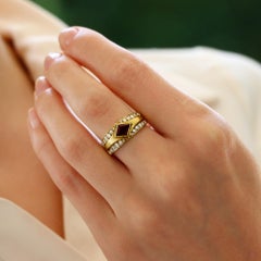 Etruscan Inspired Ruby and Diamond Dress Ring Set in 18k Yellow Gold