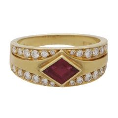 Etruscan Inspired Ruby and Diamond Dress Ring Set in 18k Yellow Gold