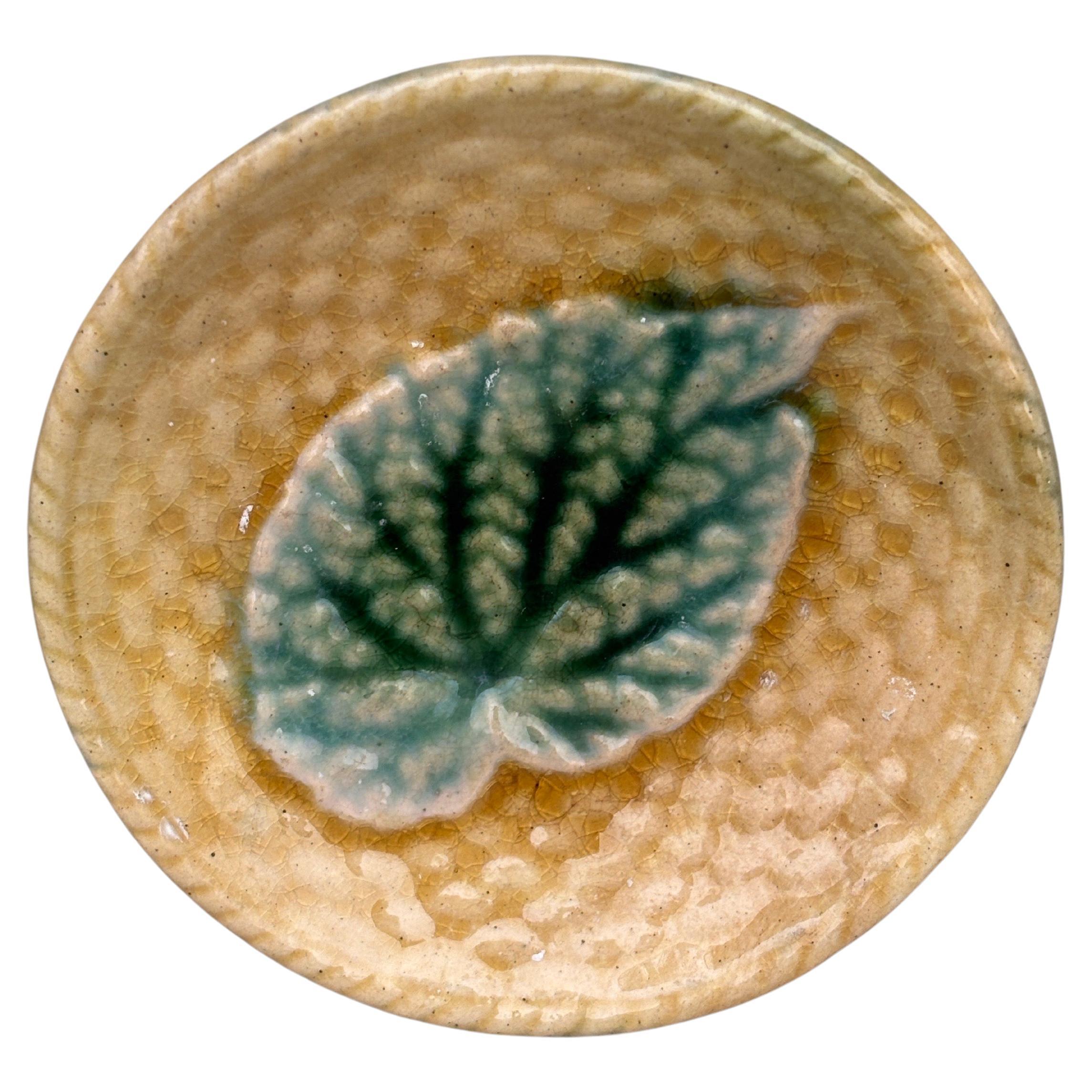 Etruscan Majolica Begonia Leaf Butter Pat, circa 1890 For Sale