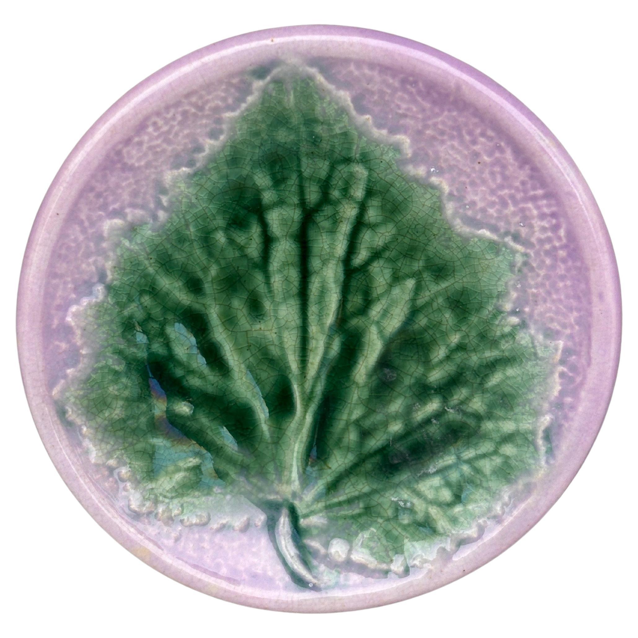 Etruscan Majolica Leaf Butter Pat, circa 1890 For Sale