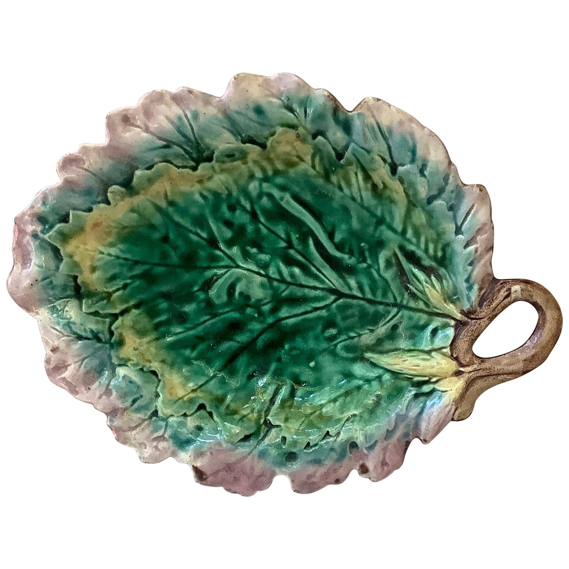 Etruscan Majolica Leaf Handled Platter, circa 1890