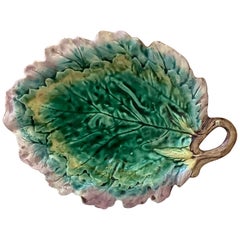 Antique Etruscan Majolica Leaf Handled Platter, circa 1890