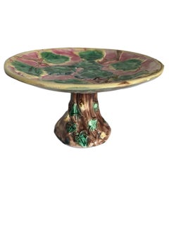 Etruscan Majolica Maple Leaf Compote on Pink Ground, by Griffin, Smith & Hill