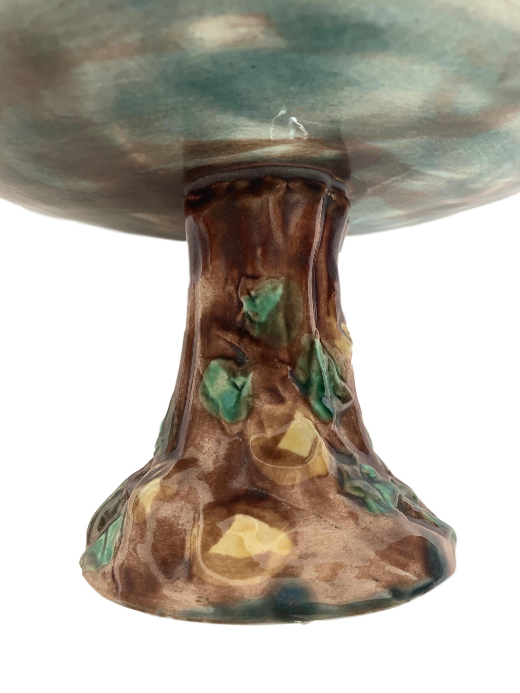 Victorian Etruscan Majolica Maple Leaf Compote on Pink Ground, by Griffin, Smith & Hill