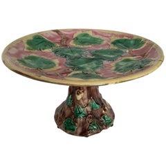 Etruscan Majolica Maple Leaf Compote on Pink Ground, by Griffin, Smith & Hill