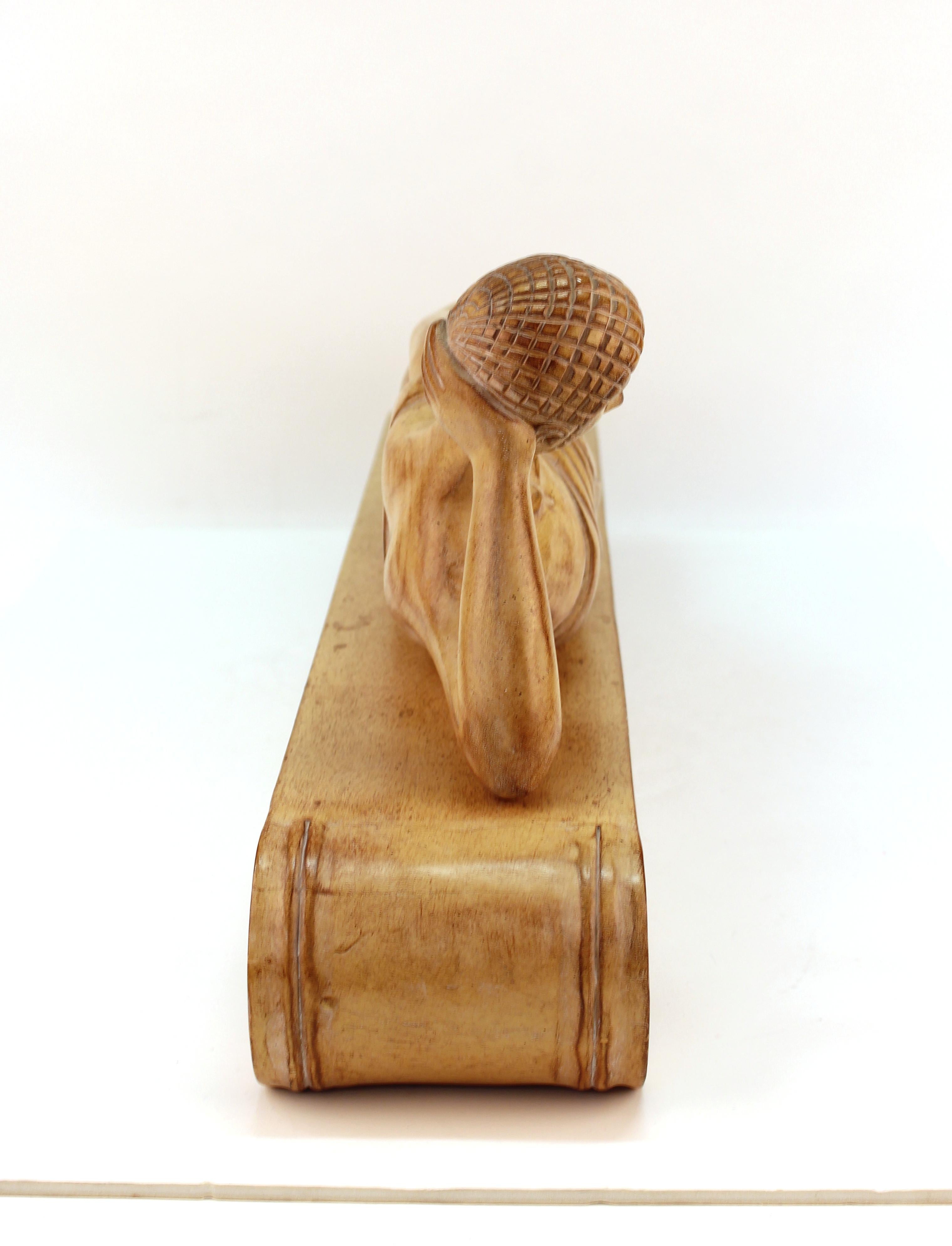 Hollywood Regency Etruscan Manner Wood Sculpture of a Reclining Woman
