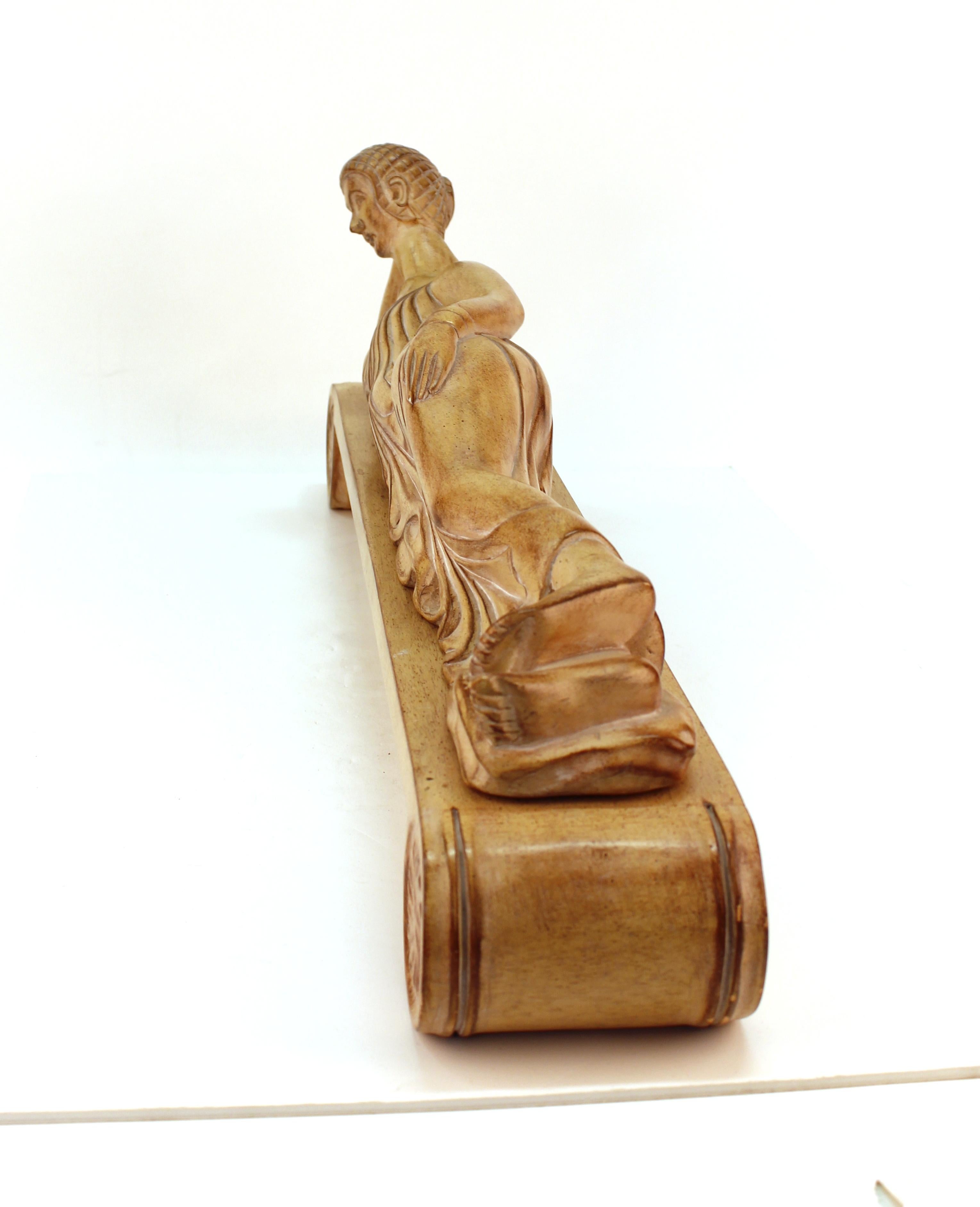 Late 20th Century Etruscan Manner Wood Sculpture of a Reclining Woman