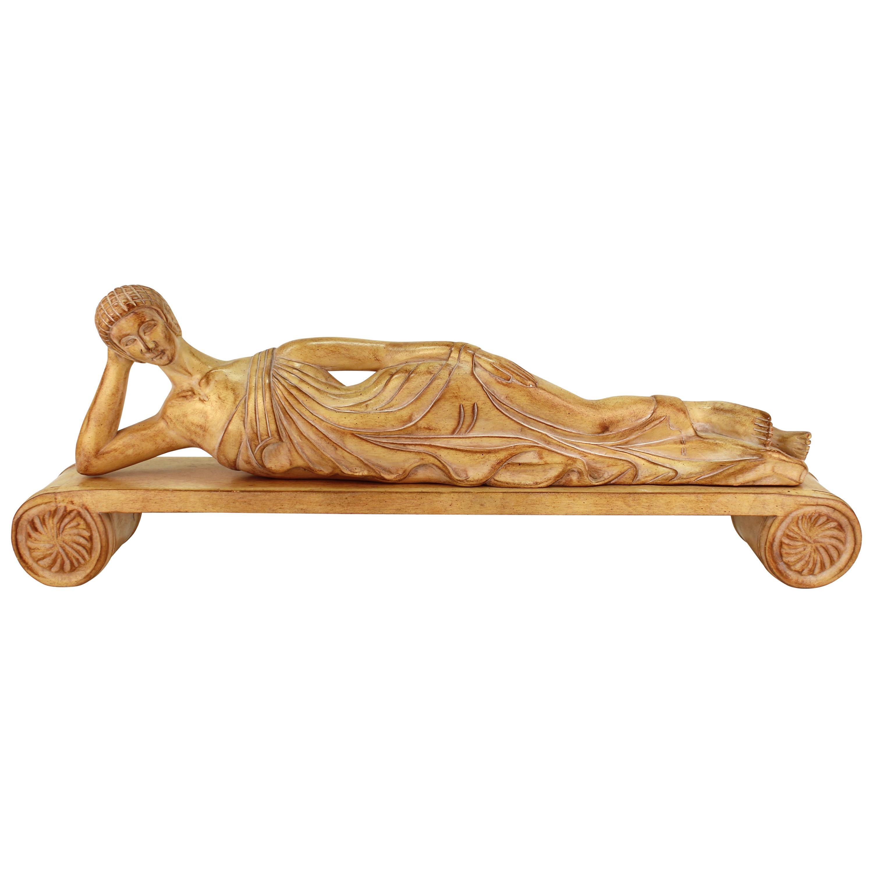 Etruscan Manner Wood Sculpture of a Reclining Woman