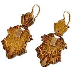 Etruscan Revival 14 Karat Yellow Gold Drop Earrings