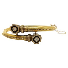 Etruscan Revival 14K Gold Bypass Bracelet with Diamonds