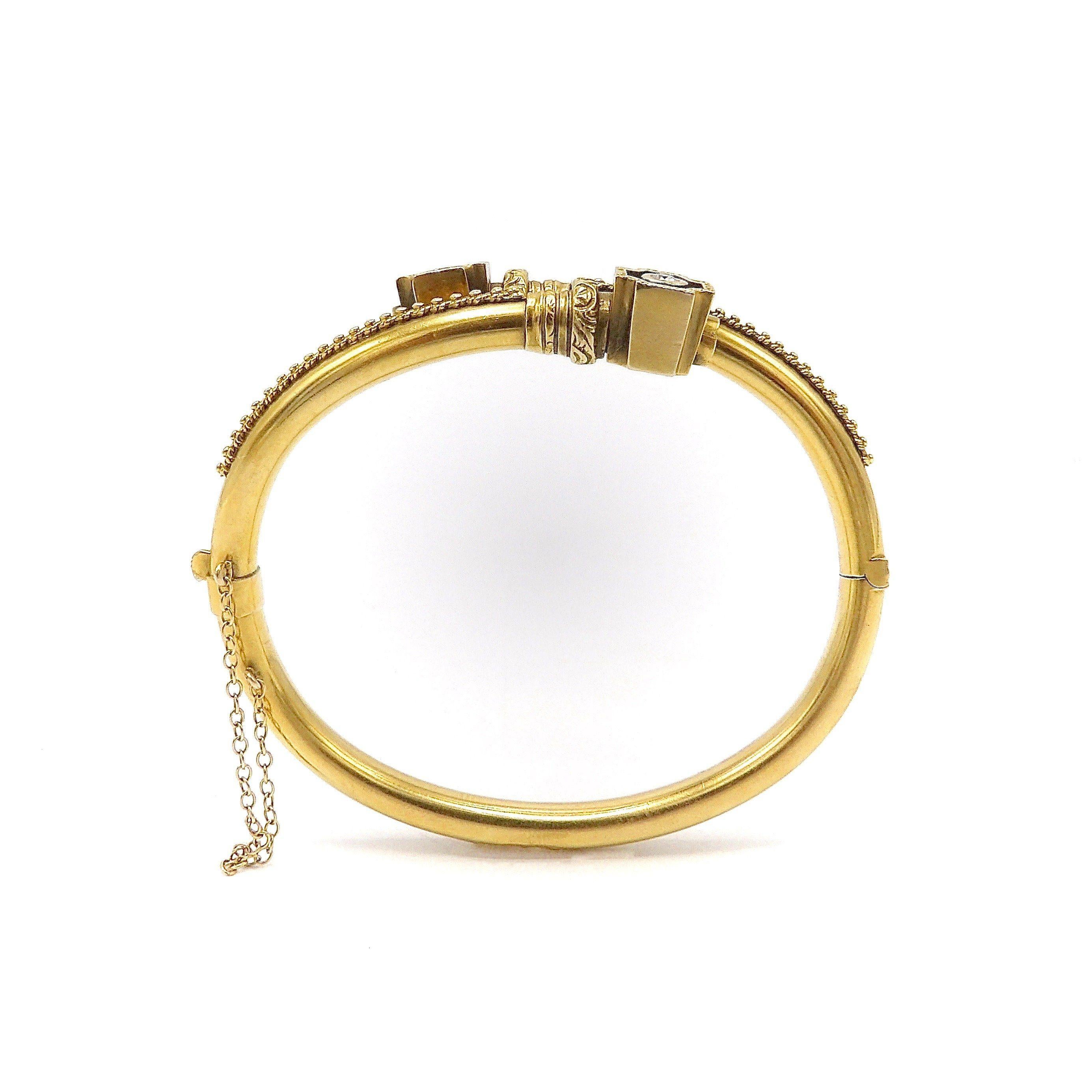 Bypass-Armband aus 14 Karat Gold im neoetruskischen Stil mit Diamanten Damen im Angebot