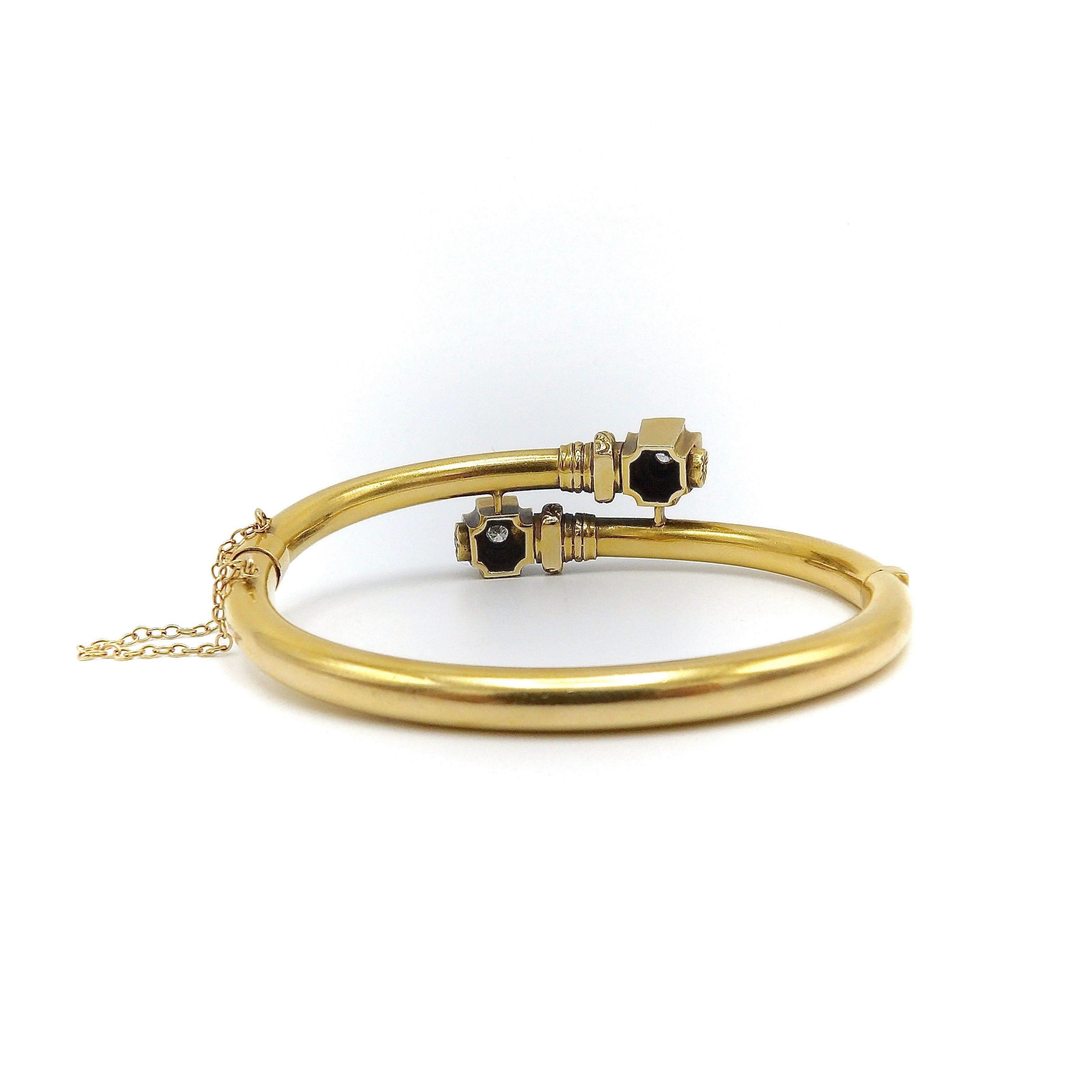Etruscan Revival 14K Gold Bypass Bracelet with Diamonds For Sale 3