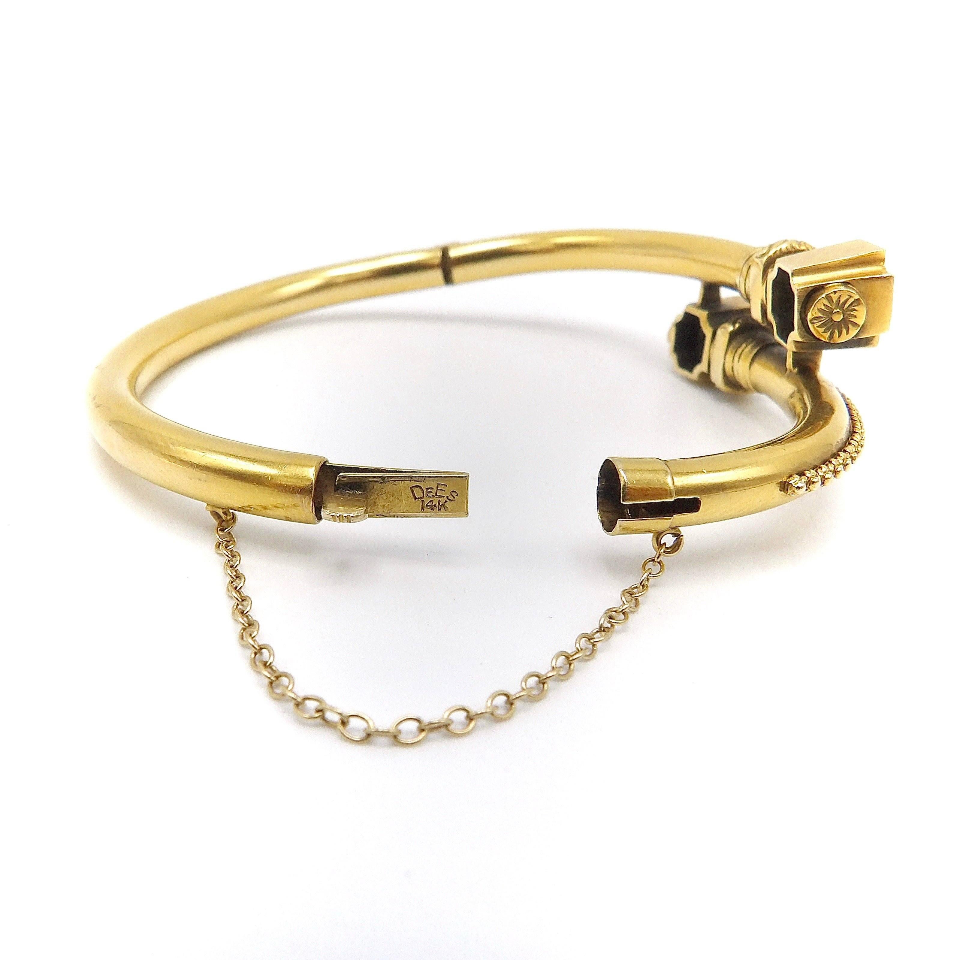 Etruscan Revival 14K Gold Bypass Bracelet with Diamonds For Sale 4