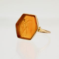 Etruscan Revival 14 Karat Gold and Carnelian Cupid Carved Intaglio Signet Ring