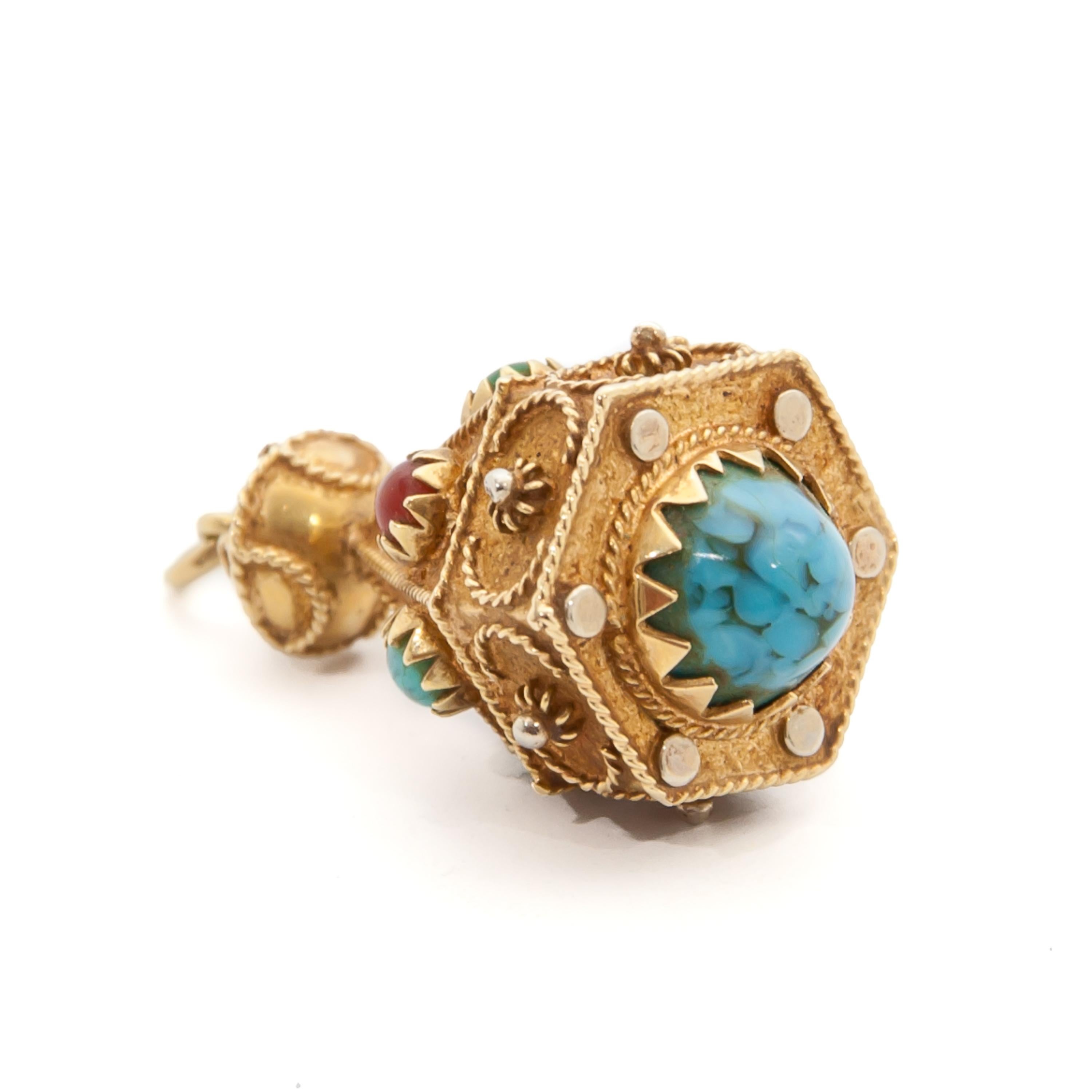 da uomo o donna Ciondolo etrusco vintage con pietre multiple in oro 14K in vendita