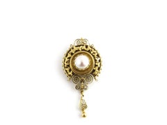 Etruscan Revival 14K Yellow Gold and Mabe Pearl Pin Pendant