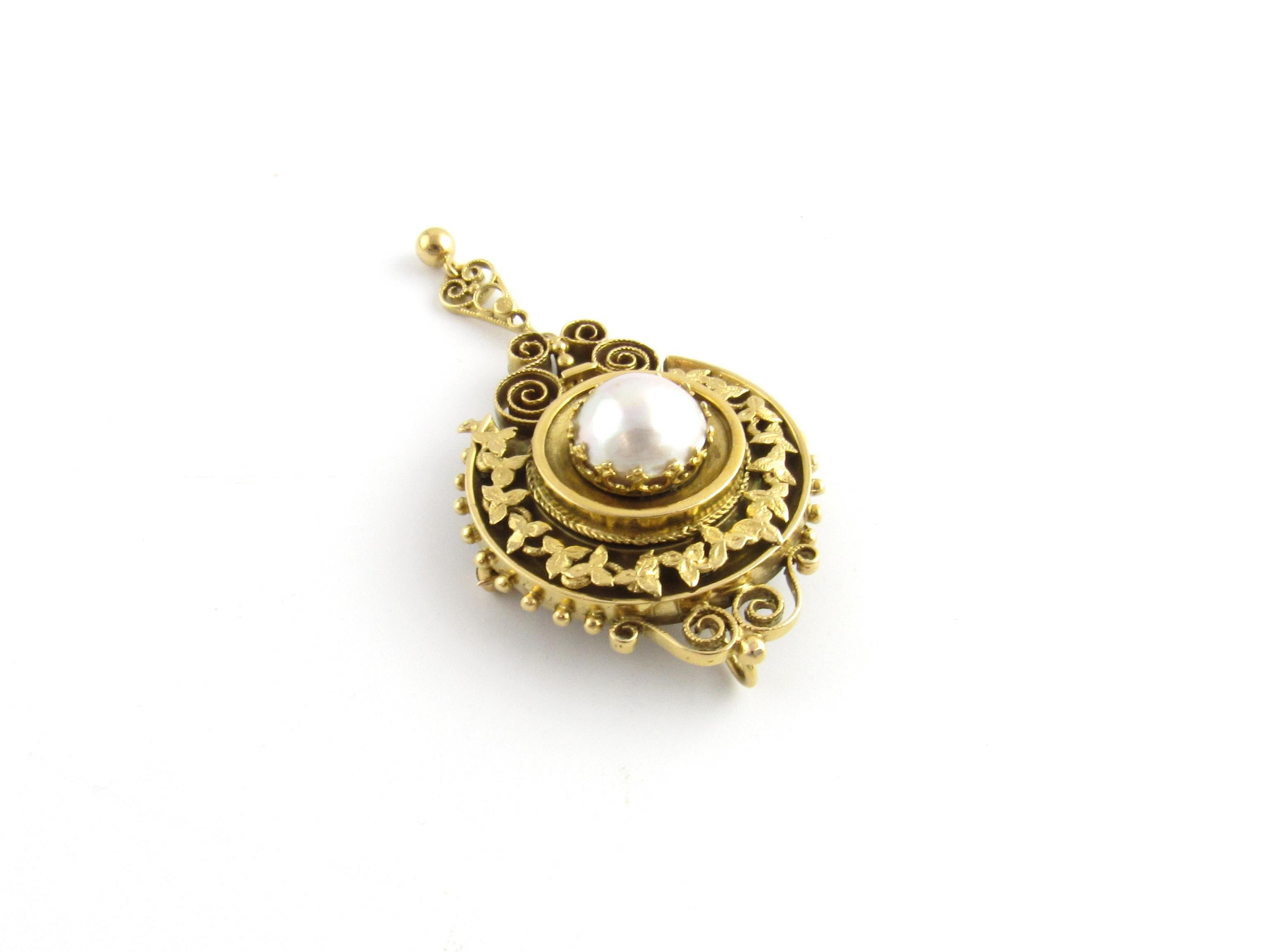 Etruscan Revival 14K Yellow Gold and Mabe Pearl Pin Pendant In Good Condition For Sale In Washington Depot, CT
