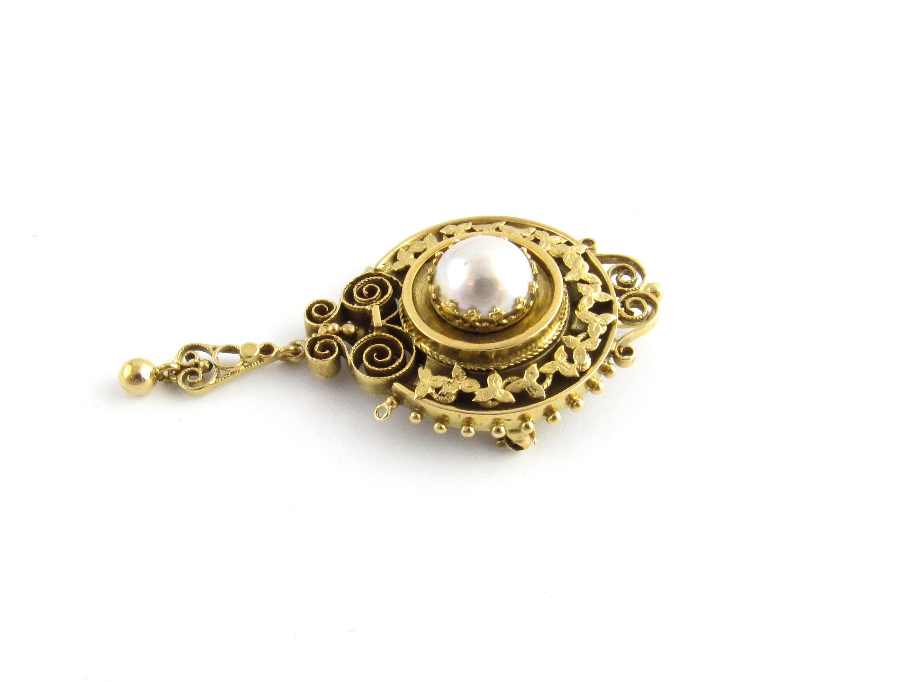 Women's Etruscan Revival 14K Yellow Gold and Mabe Pearl Pin Pendant For Sale