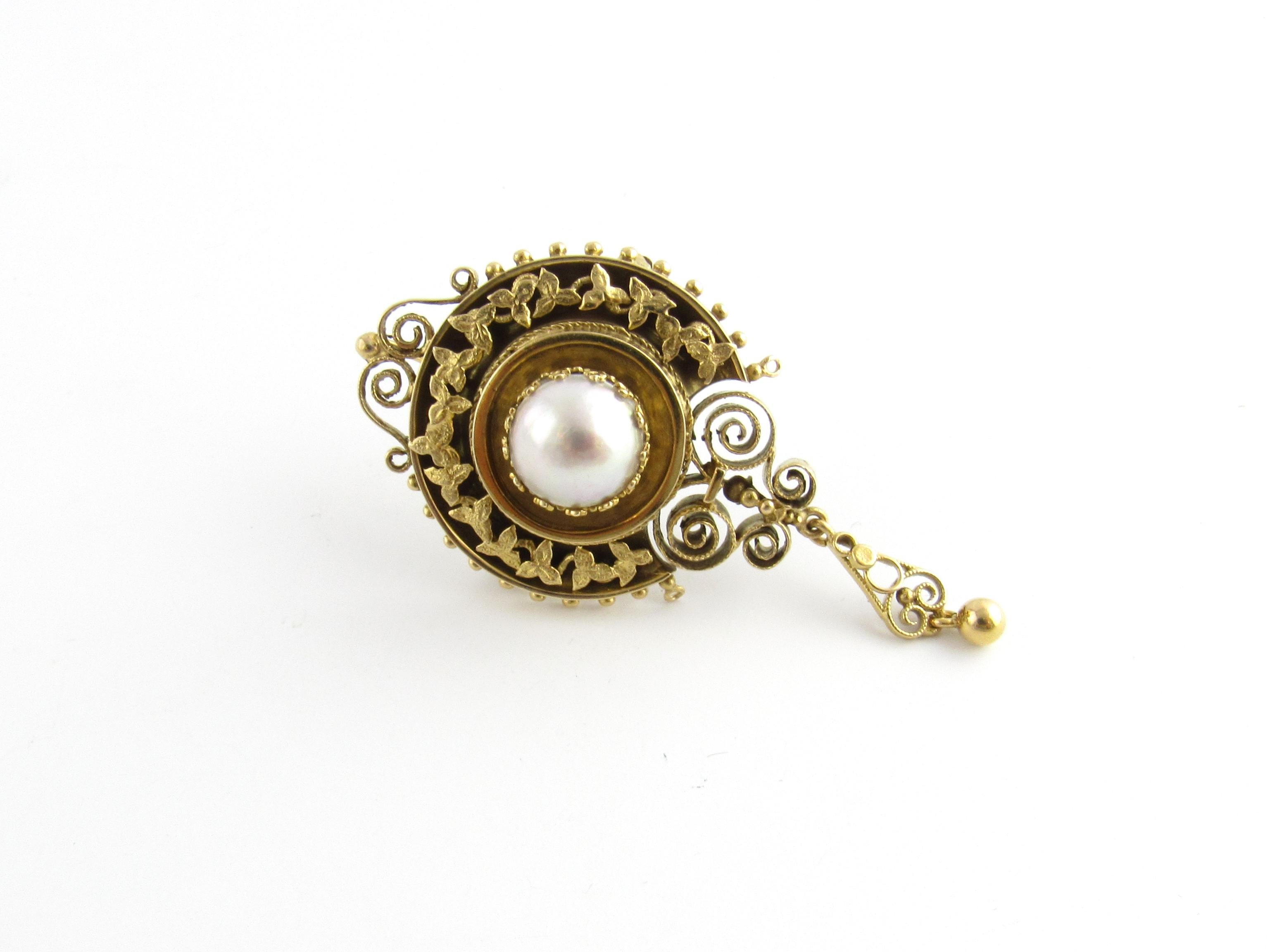Etruscan Revival 14K Yellow Gold and Mabe Pearl Pin Pendant For Sale 3