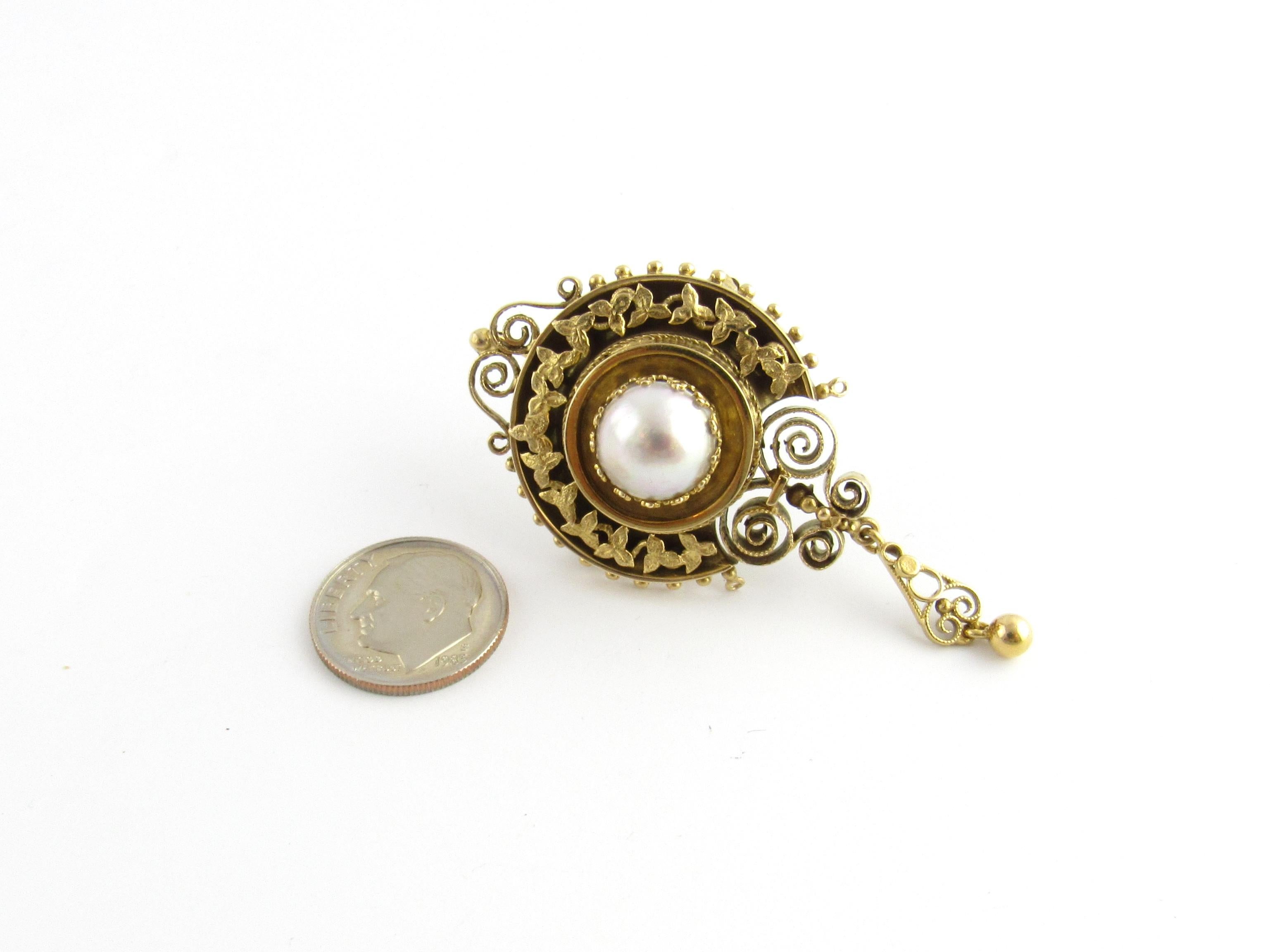 Etruscan Revival 14K Yellow Gold and Mabe Pearl Pin Pendant For Sale 4