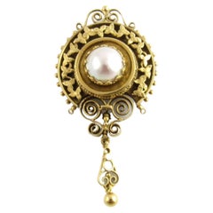 Vintage Etruscan Revival 14K Yellow Gold and Mabe Pearl Pin Pendant
