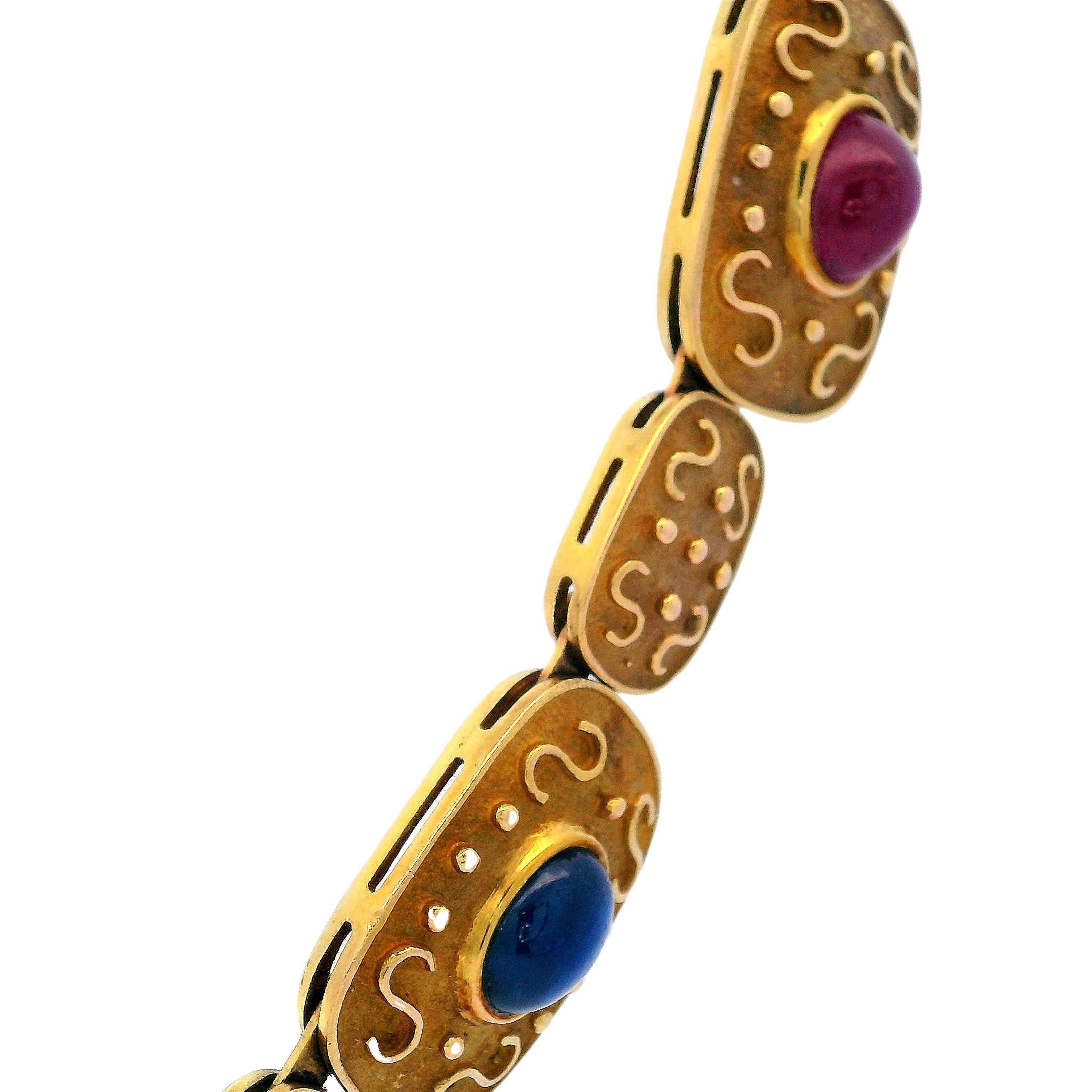 Neoetrusco Collana Etruscan Revival in oro 14kt con più pietre preziose in vendita