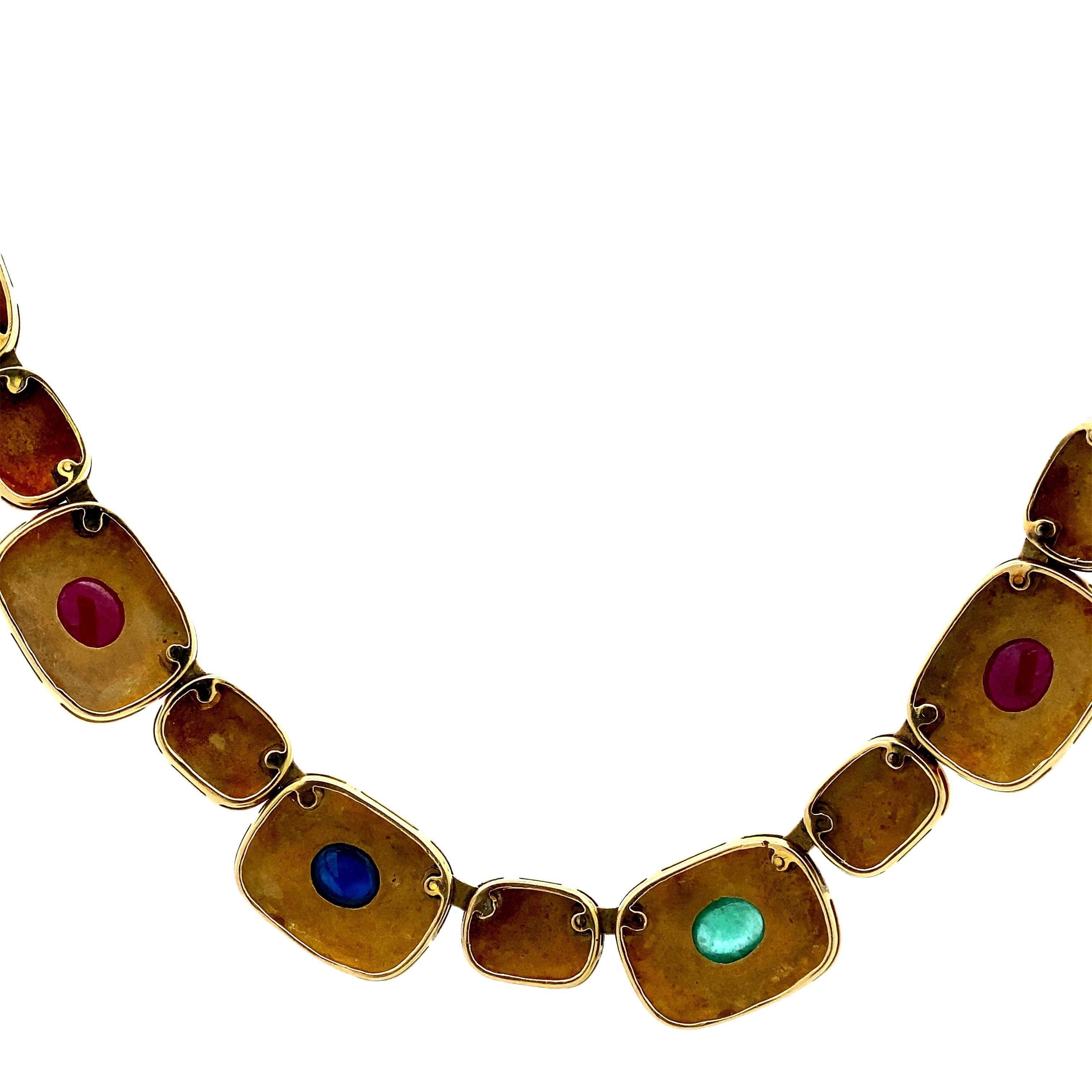 Cabochon Collana Etruscan Revival in oro 14kt con più pietre preziose in vendita