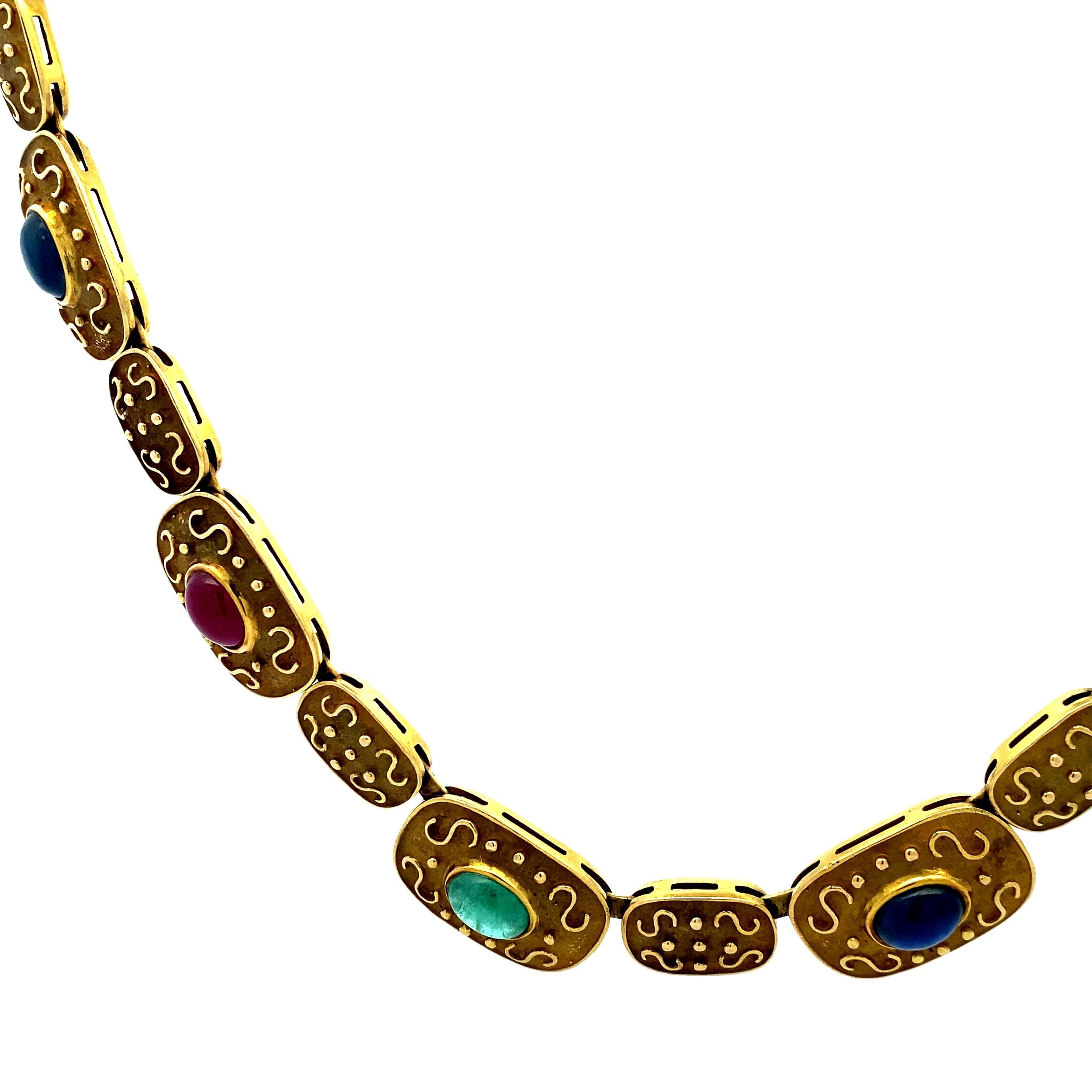 da uomo o donna Collana Etruscan Revival in oro 14kt con più pietre preziose in vendita