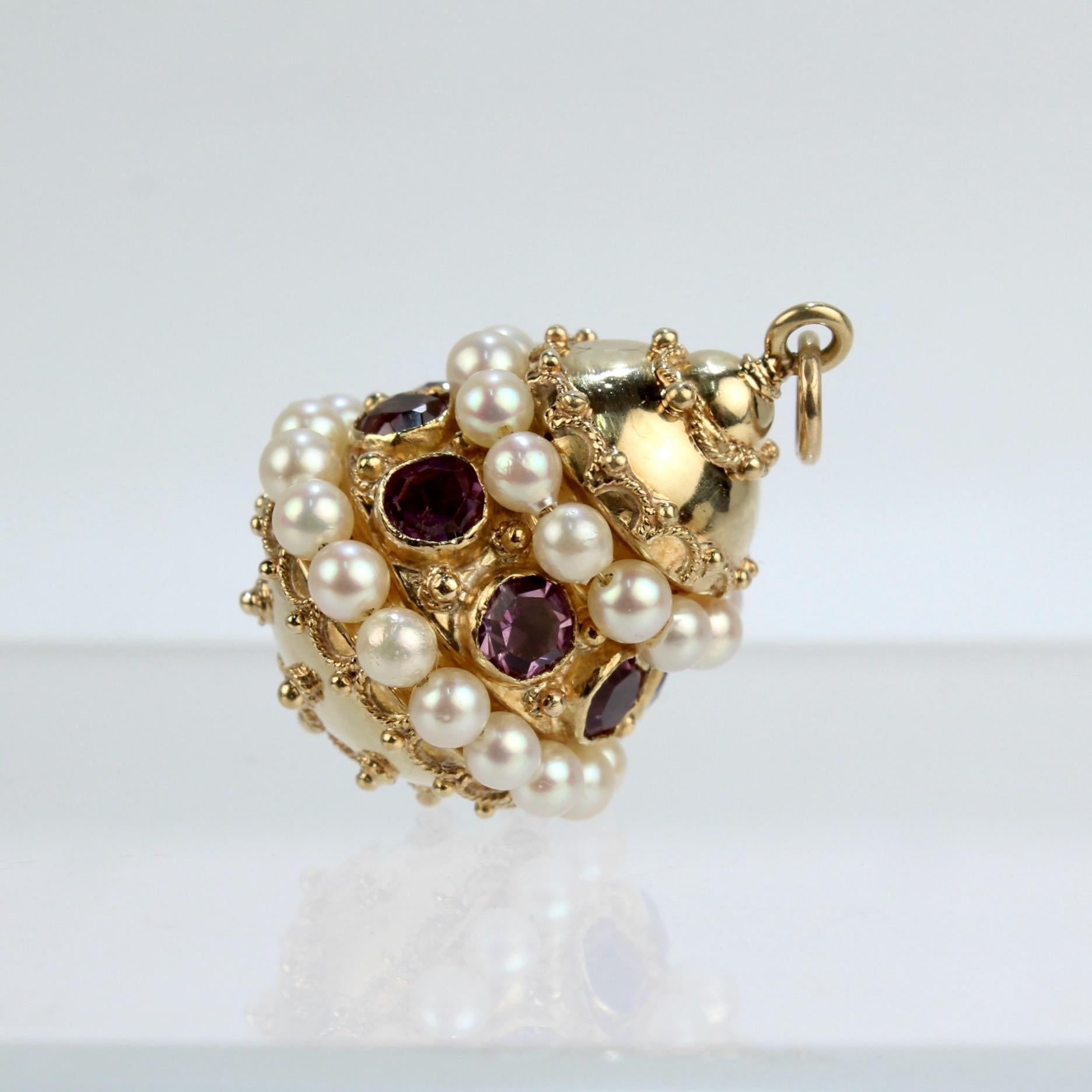 Etruscan Revival 18 Karat Gold, Amethyst, and Pearl Charm or Pendant In Good Condition In Philadelphia, PA