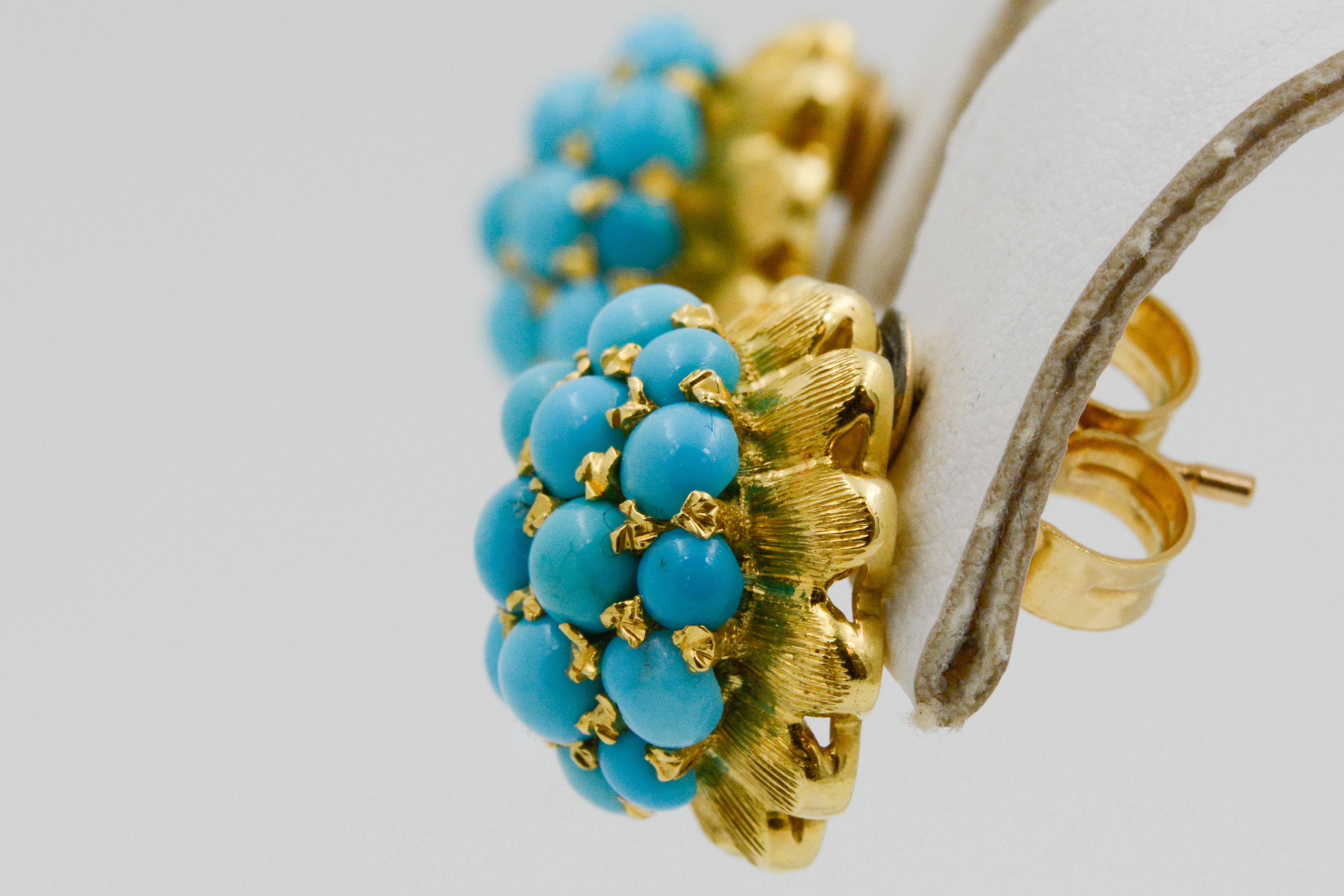 Etruscan Revival 18 Karat Yellow Gold Turquoise Earrings 7
