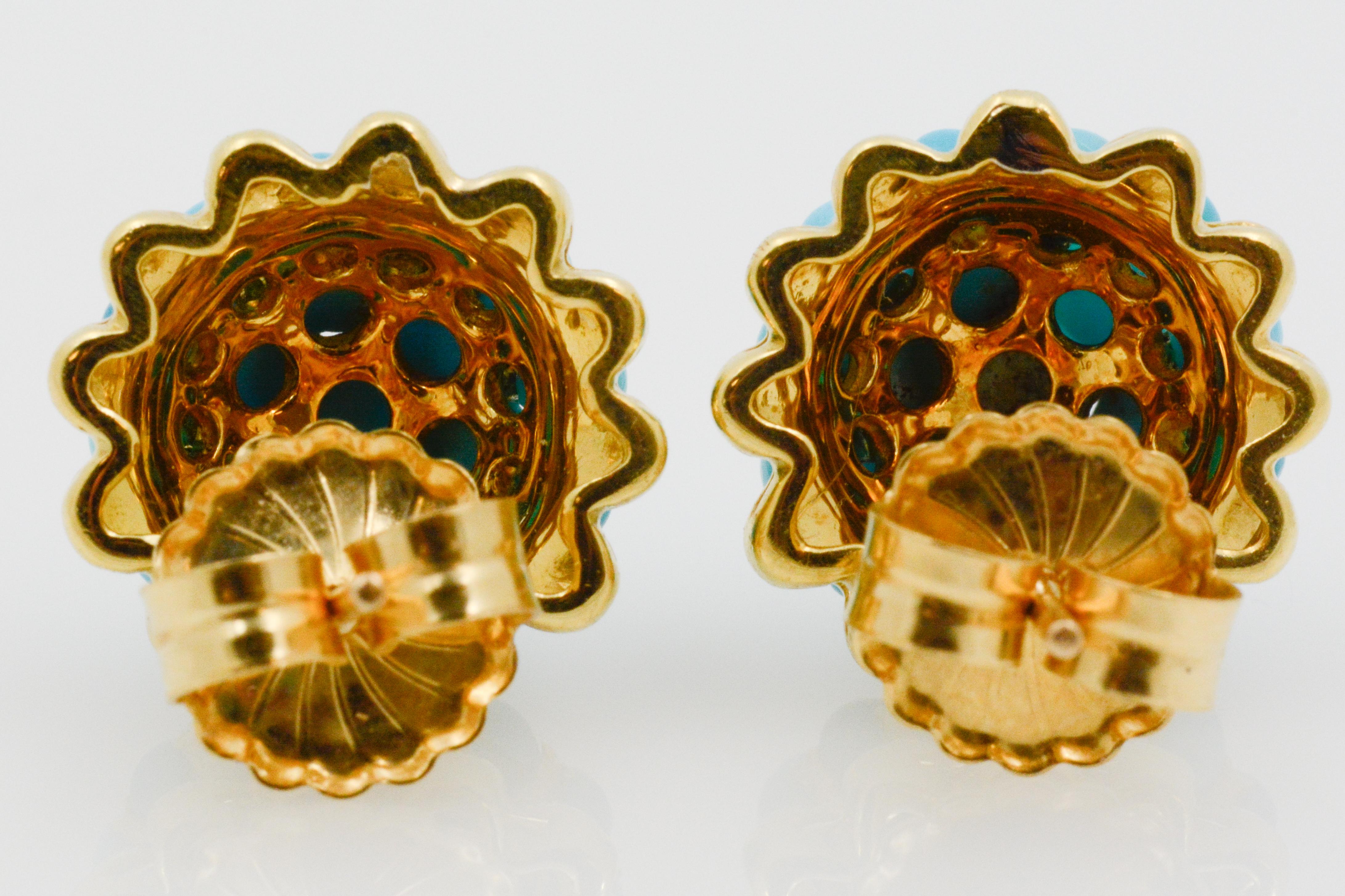 Etruscan Revival 18 Karat Yellow Gold Turquoise Earrings 2