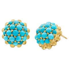 Etruscan Revival 18 Karat Yellow Gold Turquoise Earrings