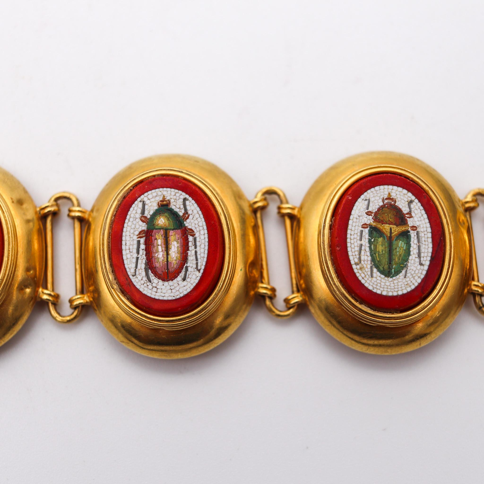 ETRUSCAN REVIVAL 1850 Papal States Scarab Micro Mosaic Bracelet In 22Kt Gold 6