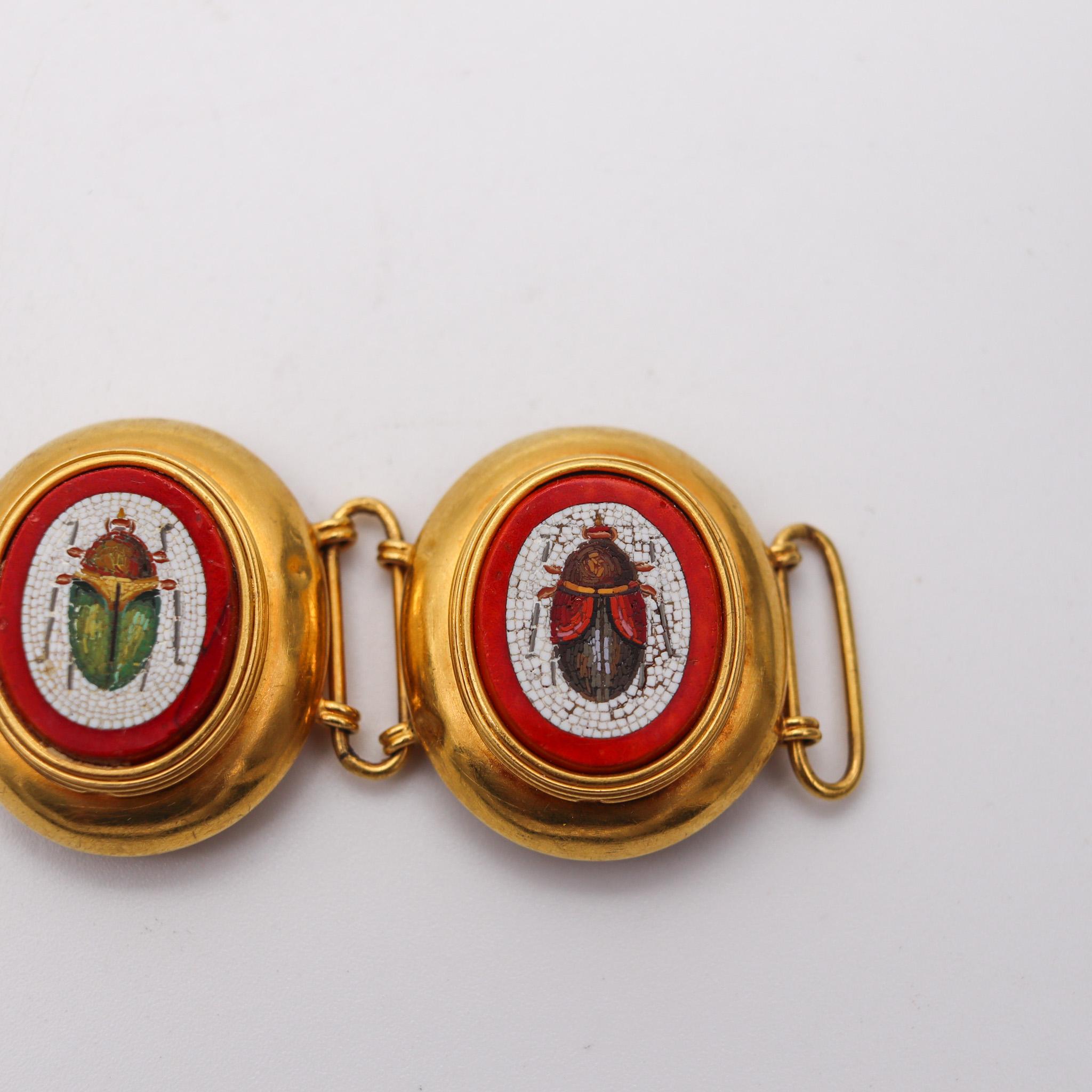 ETRUSCAN REVIVAL 1850 Papal States Scarab Micro Mosaic Bracelet In 22Kt Gold 7