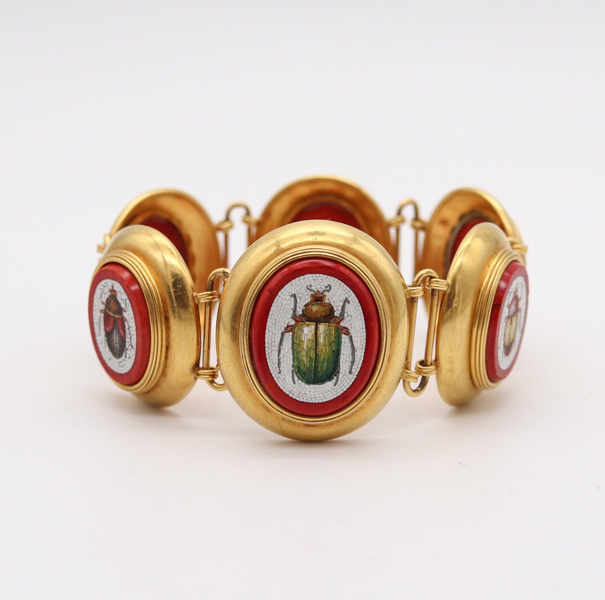 Etruscan Revival ETRUSCAN REVIVAL 1850 Papal States Scarab Micro Mosaic Bracelet In 22Kt Gold